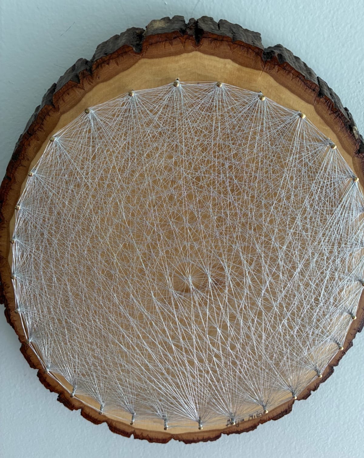 Silver Spiral String Art - Handmade Live-Edge Geometric Wall Art, detail view 6 — handmade string art by Asja
