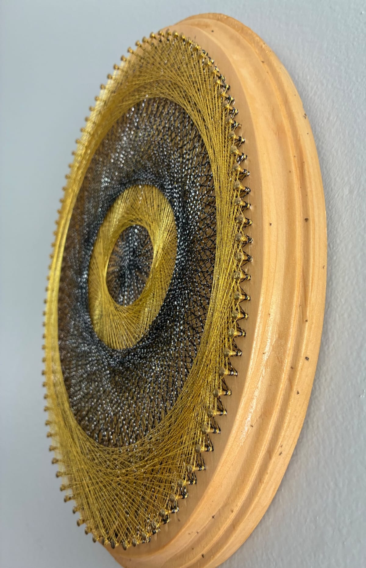9” Gold & Charcoal Evil Eye String Art - Handmade 3D Dimensional Wall Art, detail view 5 — handmade string art by Asja