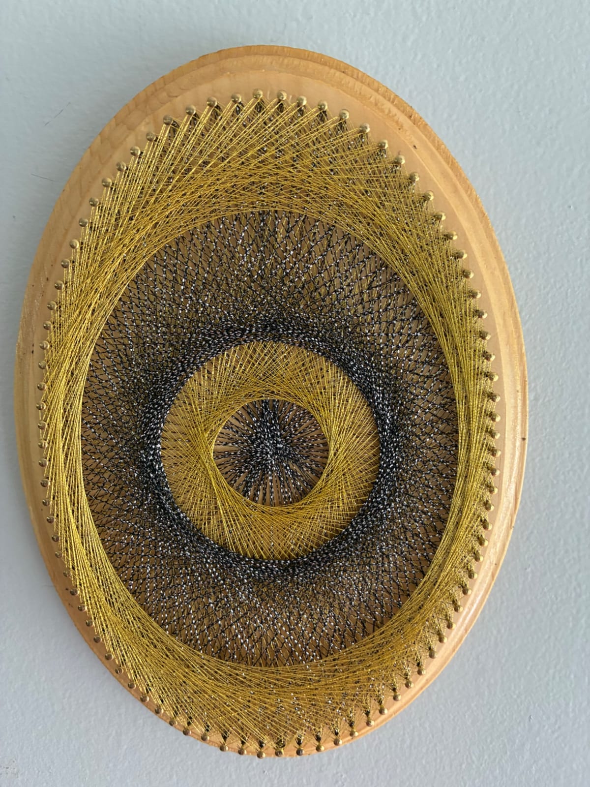 9” Gold & Charcoal Evil Eye String Art - Handmade 3D Dimensional Wall Art, detail view 6 — handmade string art by Asja