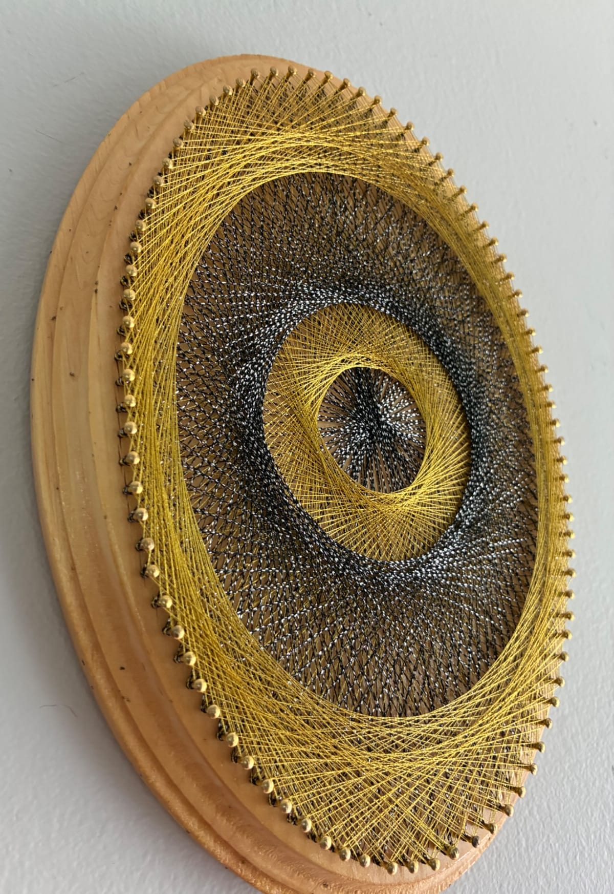 9” Gold & Charcoal Evil Eye String Art - Handmade 3D Dimensional Wall Art, detail view 7 — handmade string art by Asja