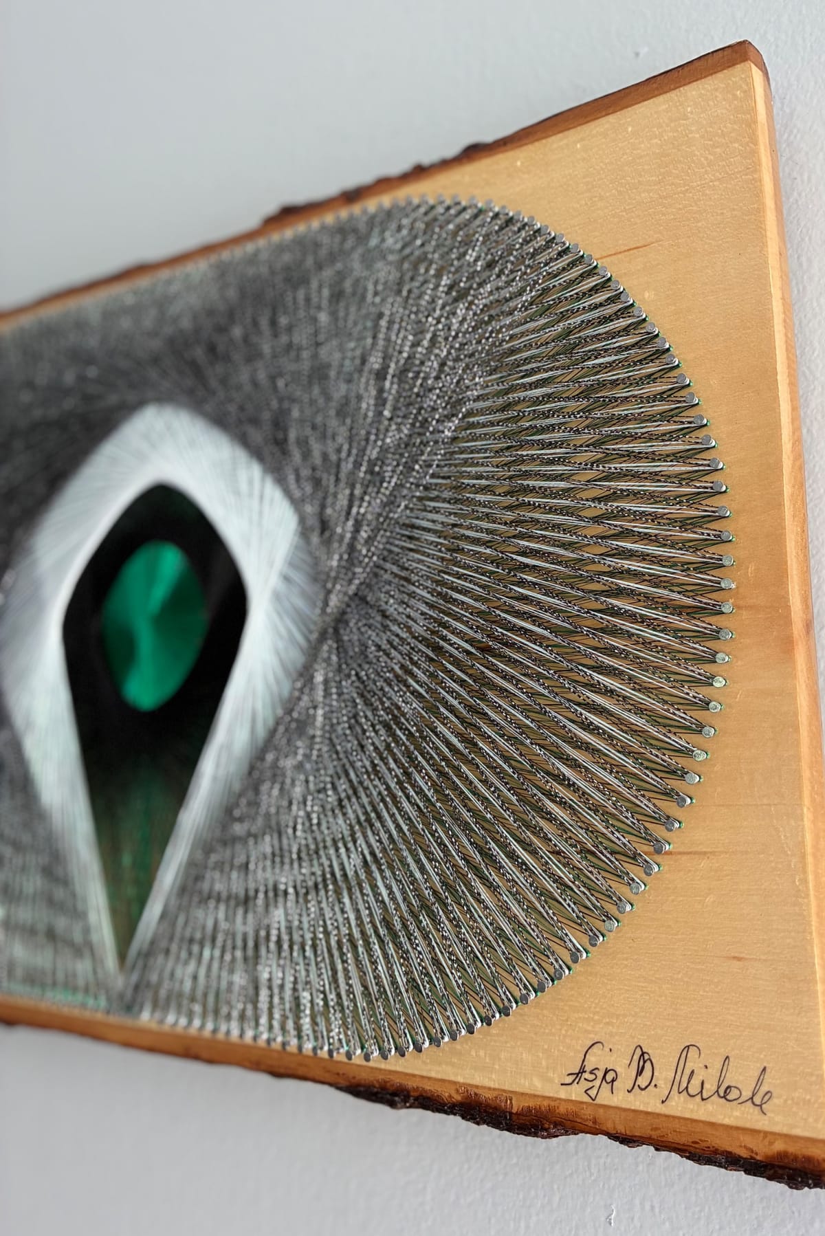 Abstract Green Eye String Art - Handmade Modern Geometric Wall Art, detail view 5 — handmade string art by Asja