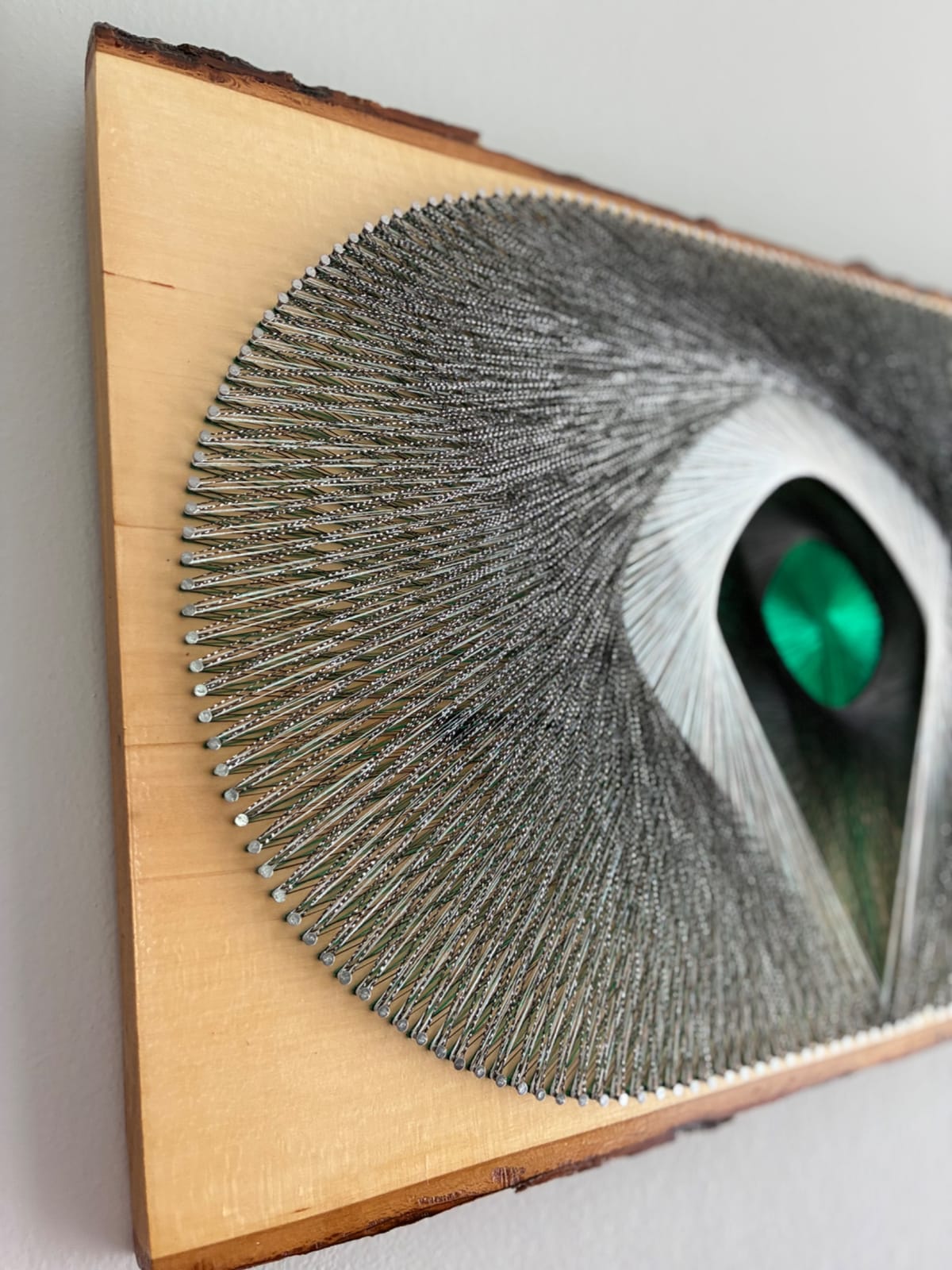 Abstract Green Eye String Art - Handmade Modern Geometric Wall Art, detail view 6 — handmade string art by Asja