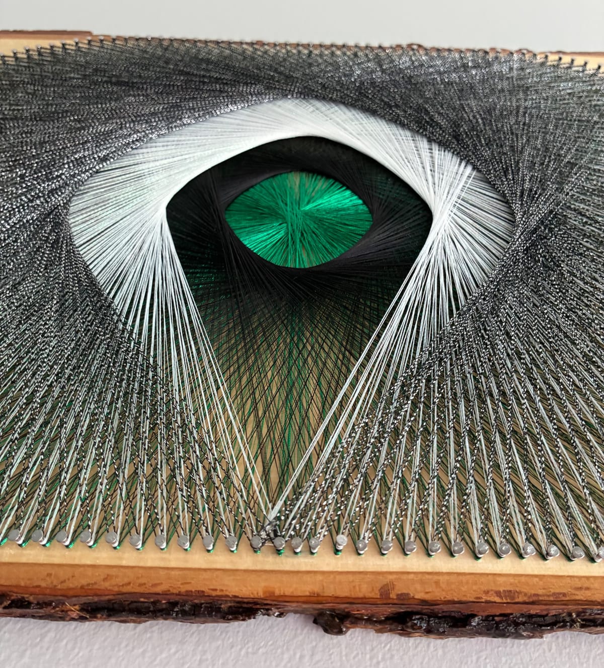 Abstract Green Eye String Art - Handmade Modern Geometric Wall Art, detail view 8 — handmade string art by Asja