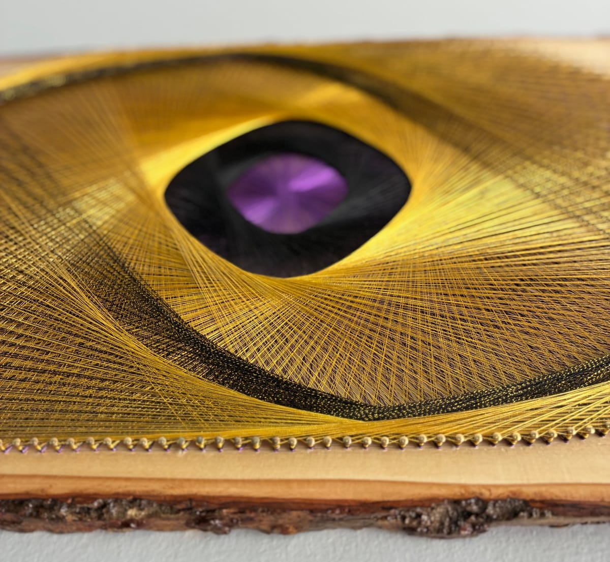 Violet Orbit String Art - Gold, Black & Purple Live-Edge Design, detail view 5 — handmade string art by Asja