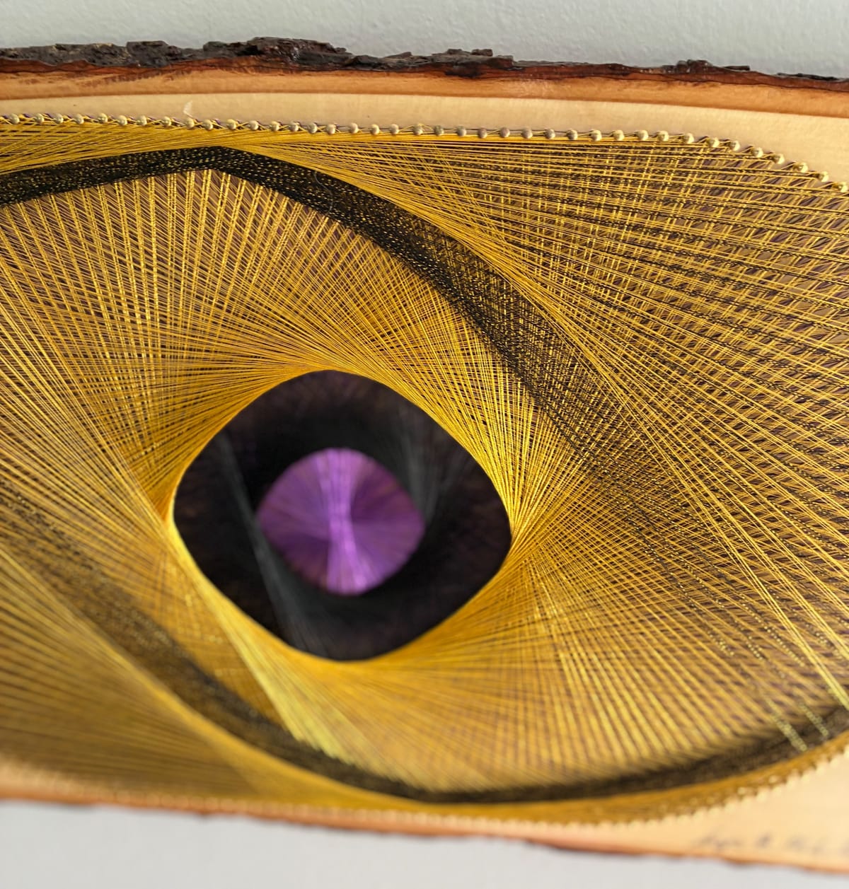 Violet Orbit String Art - Gold, Black & Purple Live-Edge Design, detail view 7 — handmade string art by Asja