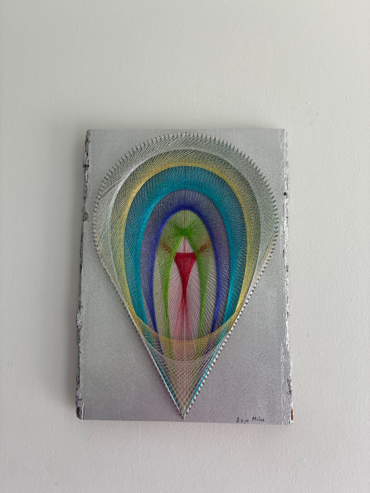 Jewel Tone String Art - Handmade Abstract Geometric Wall Art, detail view 2 — handmade string art by Asja