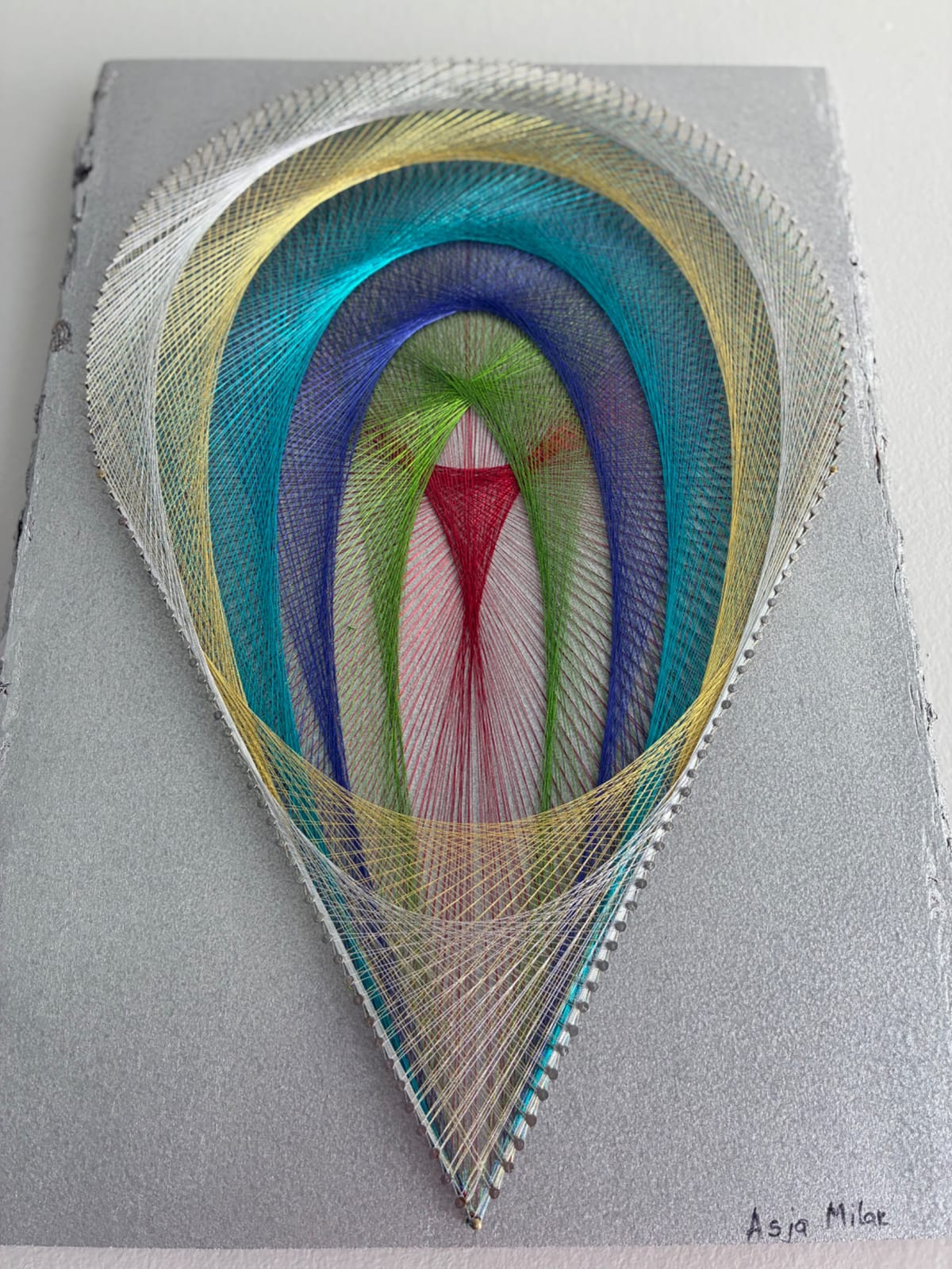 Jewel Tone String Art - Handmade Abstract Geometric Wall Art, detail view 5 — handmade string art by Asja