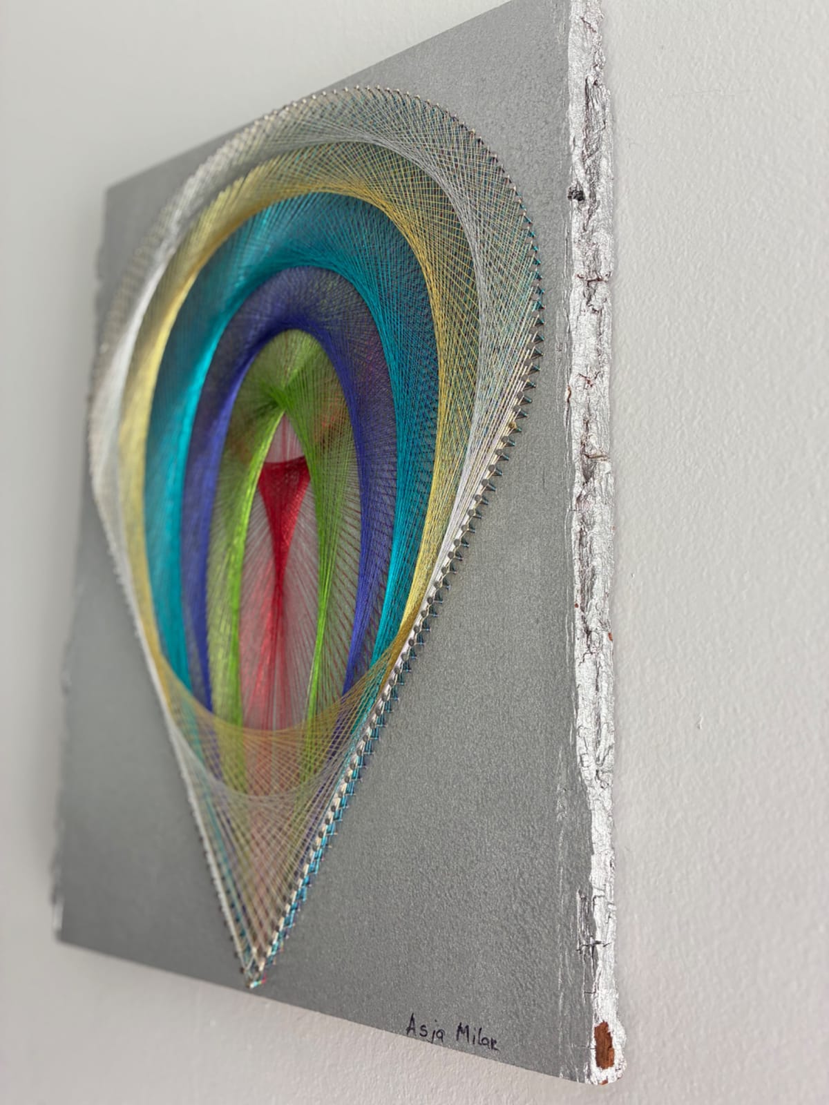 Jewel Tone String Art - Handmade Abstract Geometric Wall Art, detail view 3 — handmade string art by Asja