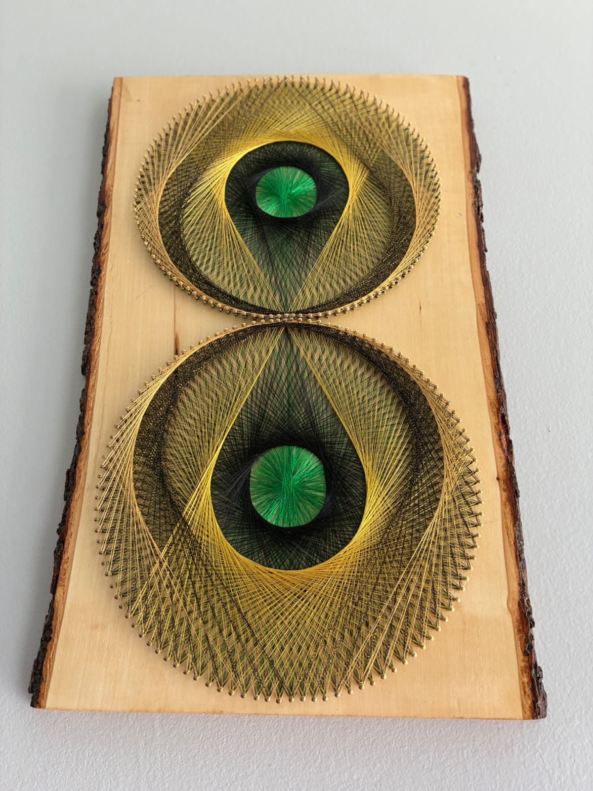 Double Green Eye String Art - Layered Optical Design, detail view 3 — handmade string art by Asja