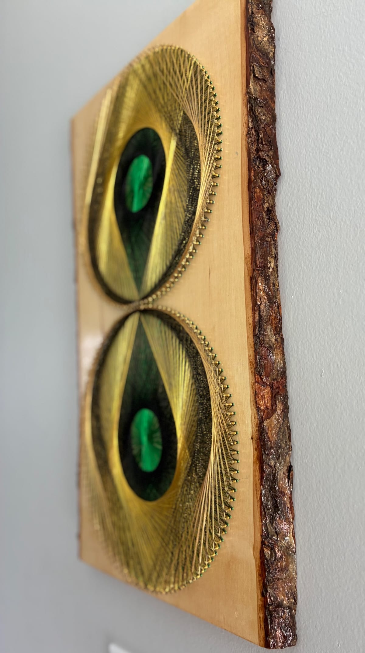 Double Green Eye String Art - Layered Optical Design, detail view 4 — handmade string art by Asja