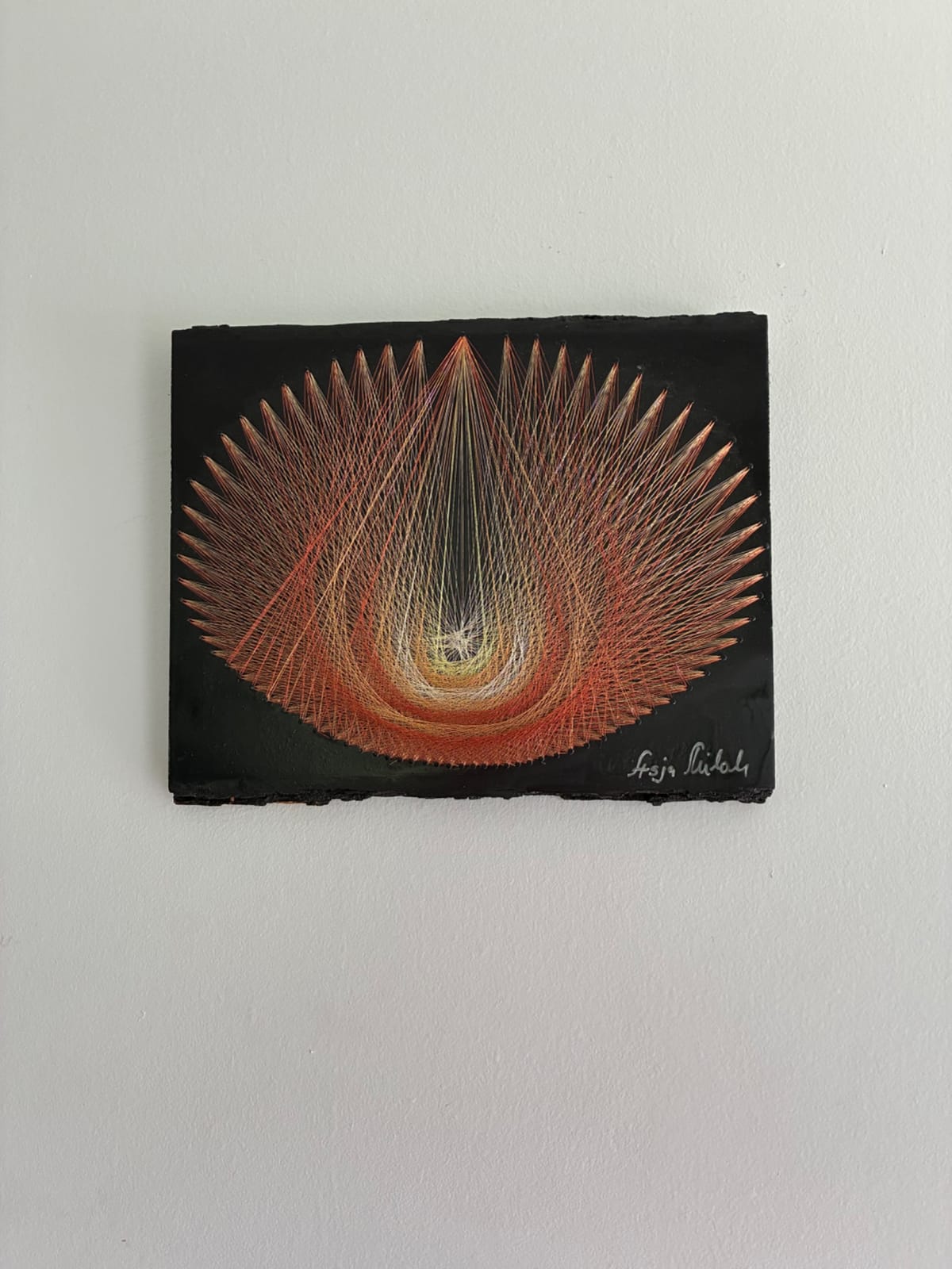 Fiery Orange & Gold String Art - Handmade Abstract Wall Art, detail view 2 — handmade string art by Asja