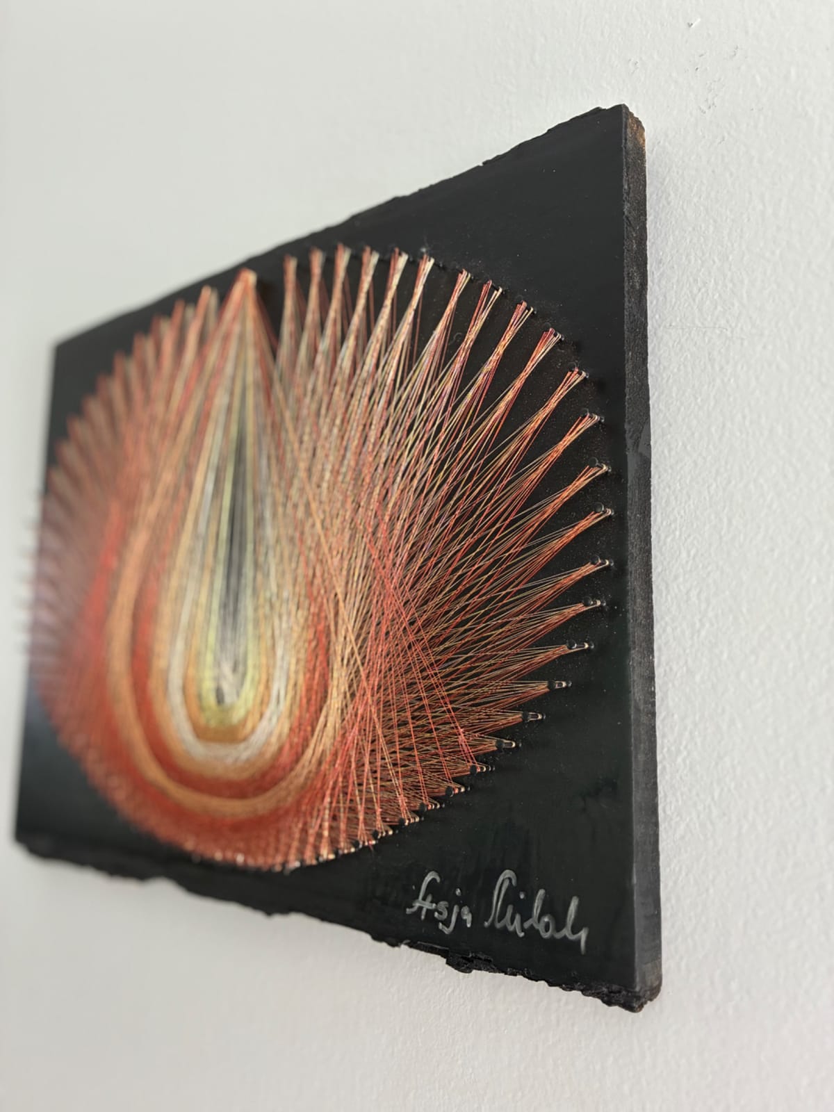 Fiery Orange & Gold String Art - Handmade Abstract Wall Art, detail view 3 — handmade string art by Asja