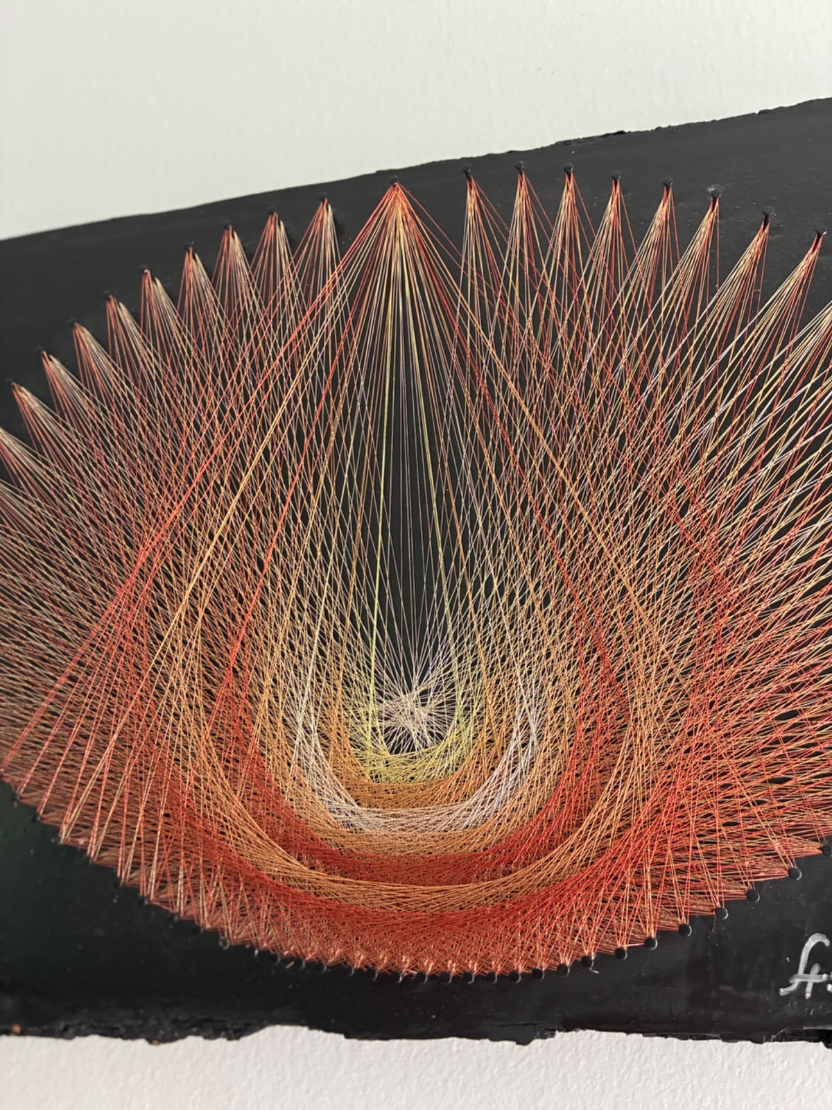 Fiery Orange & Gold String Art - Handmade Abstract Wall Art, detail view 4 — handmade string art by Asja