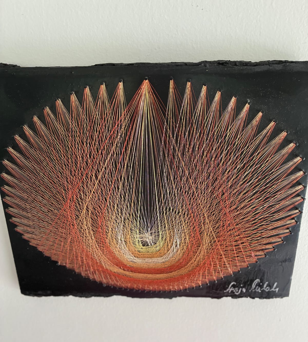 Fiery Orange & Gold String Art - Handmade Abstract Wall Art, detail view 5 — handmade string art by Asja