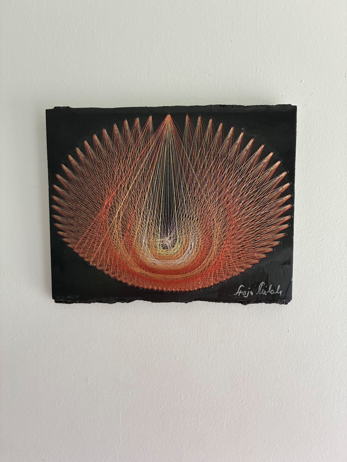 Fiery Orange & Gold String Art - Handmade Abstract Wall Art, detail view 6 — handmade string art by Asja