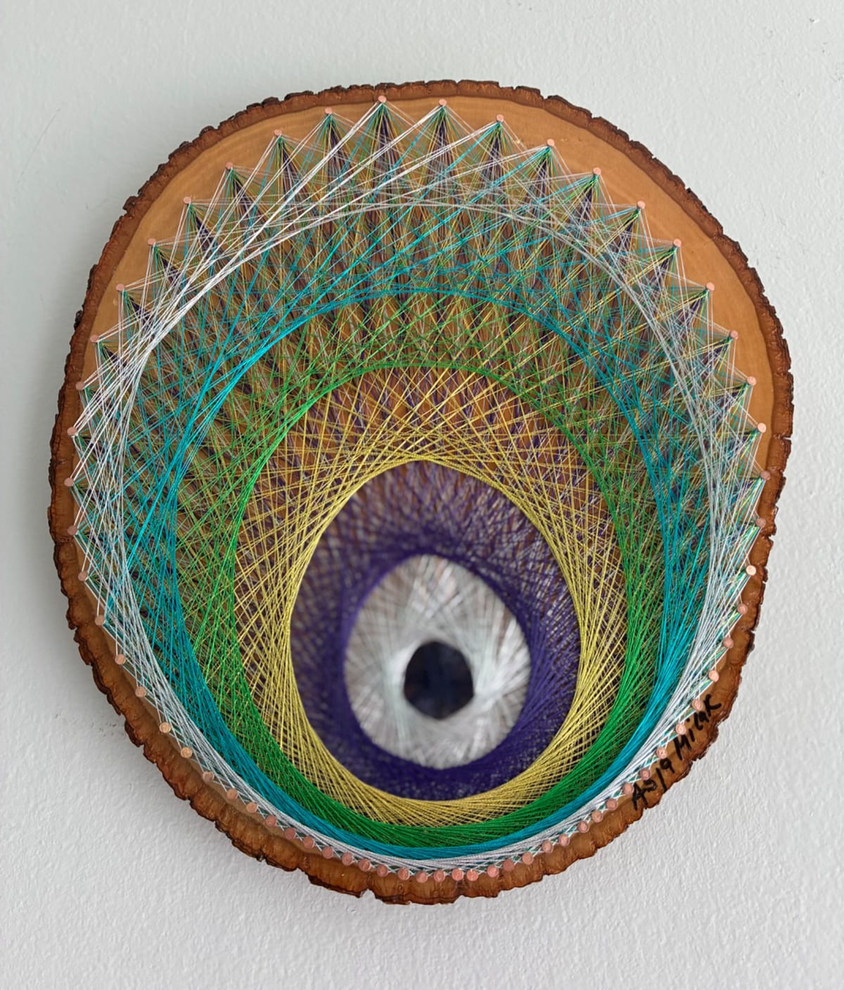 Peacock Tail String Art - Colorful Feather-Inspired Design, detail view 3 — handmade string art by Asja