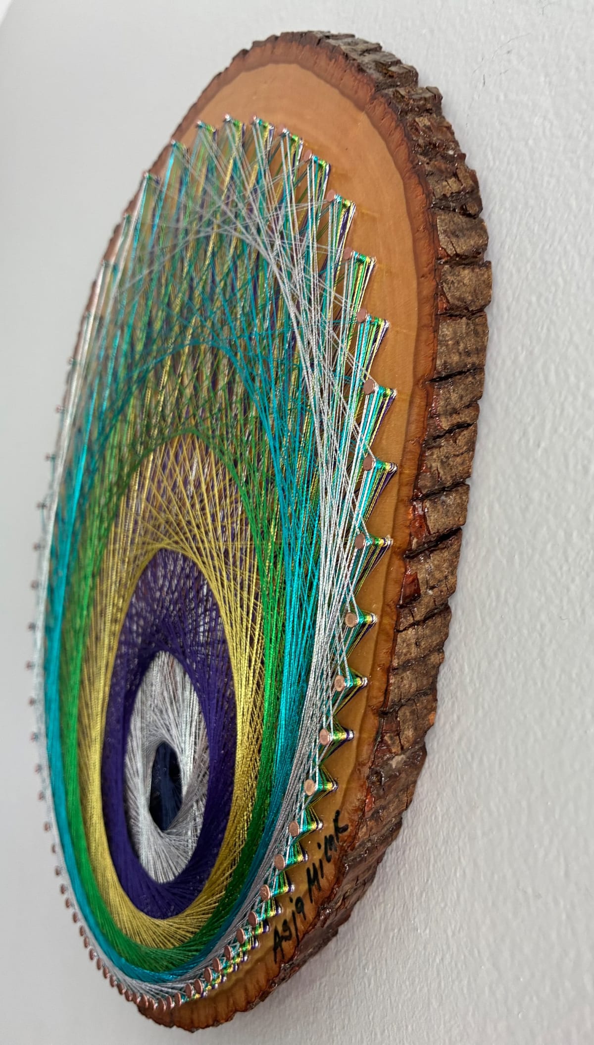 Peacock Tail String Art - Colorful Feather-Inspired Design, detail view 4 — handmade string art by Asja