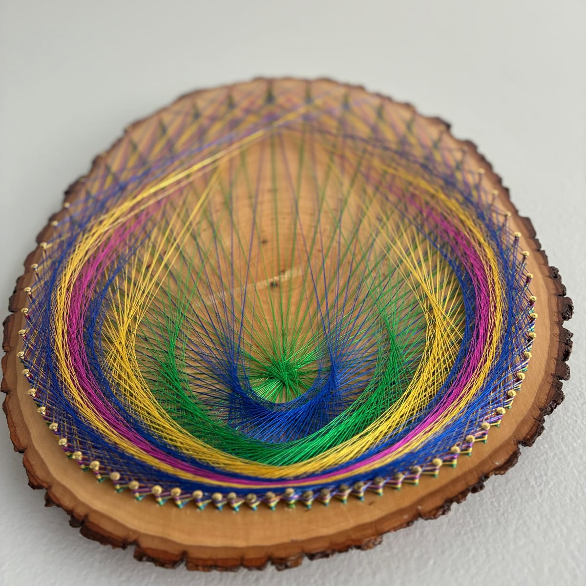 Jewel-Tone Feather Burst String Art - Layered Live-Edge Design, detail view 3 — handmade string art by Asja