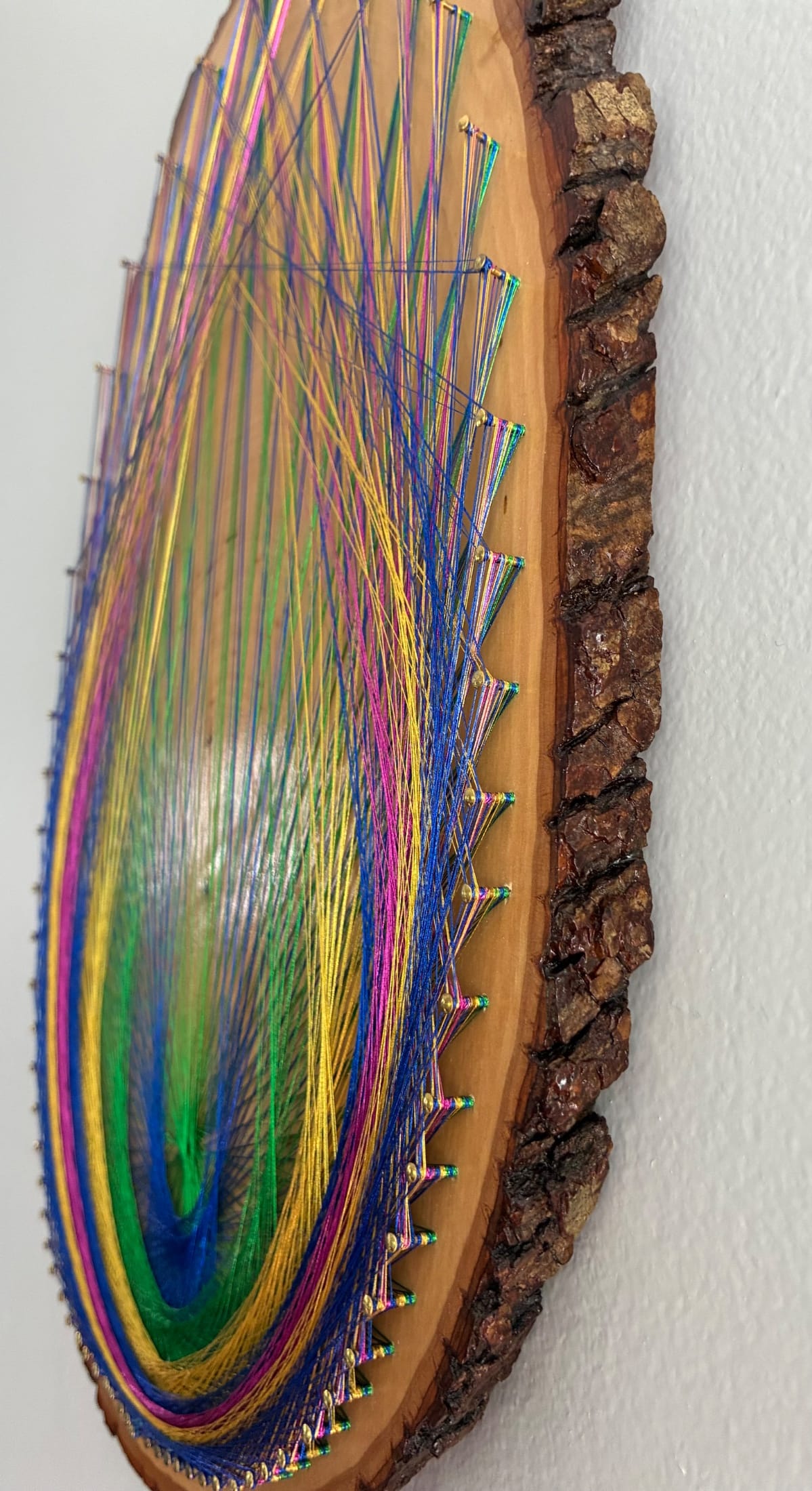 Jewel-Tone Feather Burst String Art - Layered Live-Edge Design, detail view 4 — handmade string art by Asja