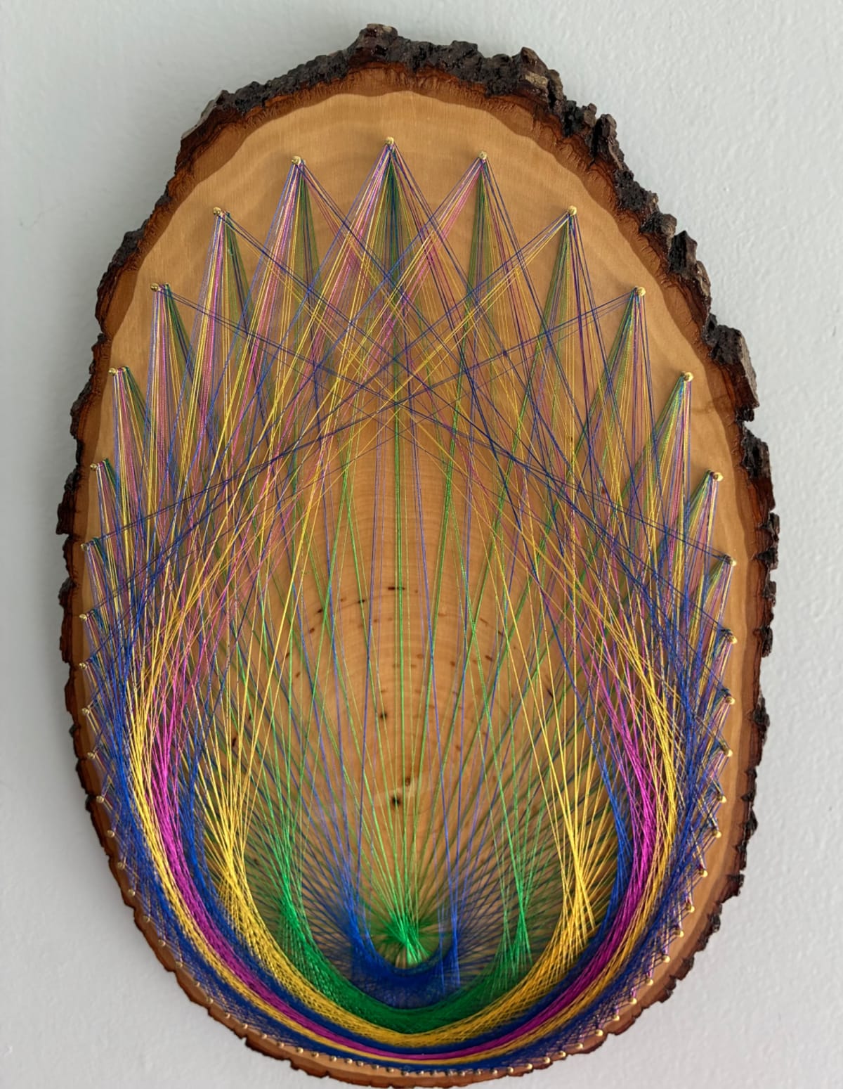 Jewel-Tone Feather Burst String Art - Layered Live-Edge Design, detail view 5 — handmade string art by Asja