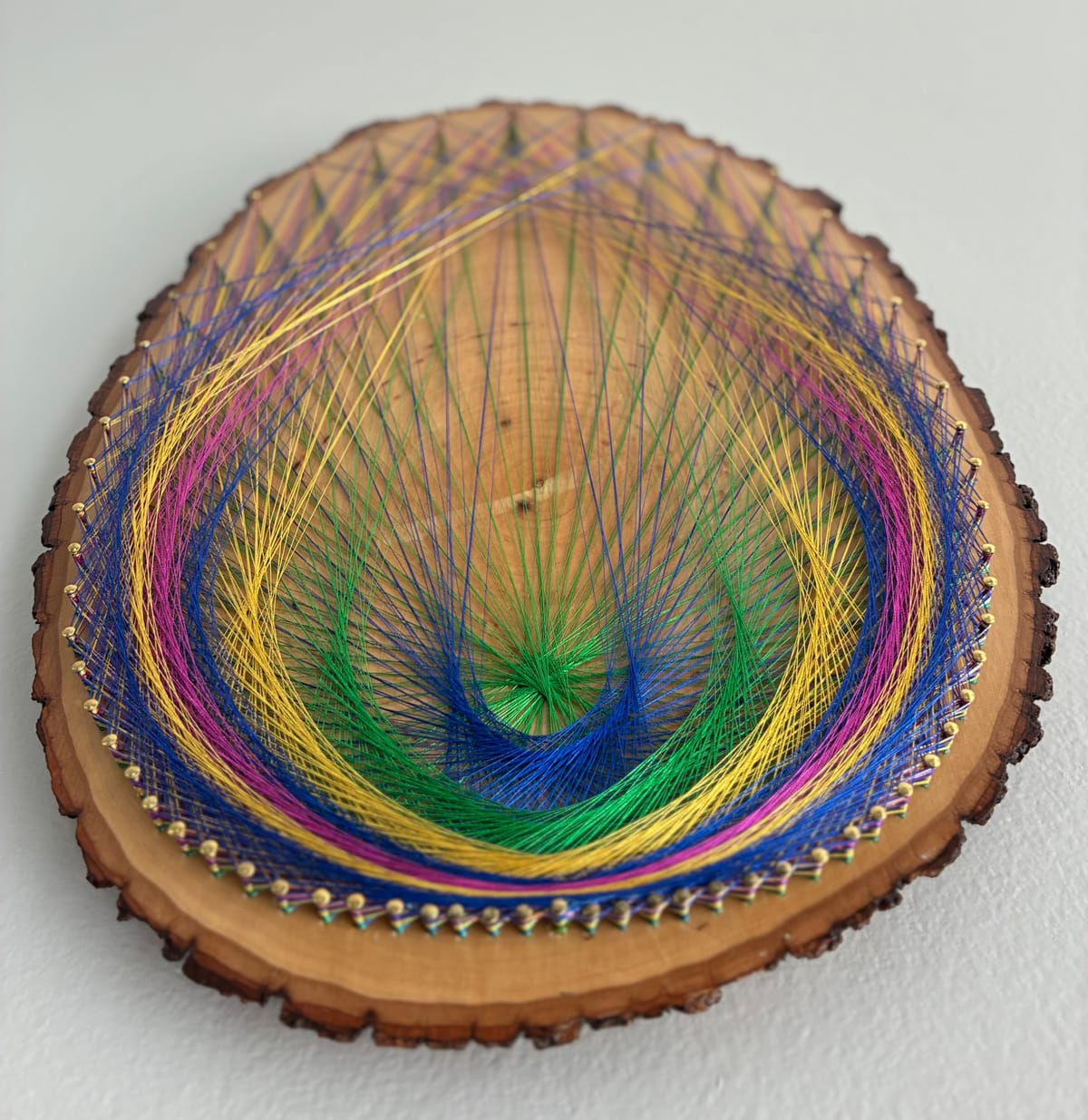 Jewel-Tone Feather Burst String Art - Layered Live-Edge Design, detail view 6 — handmade string art by Asja