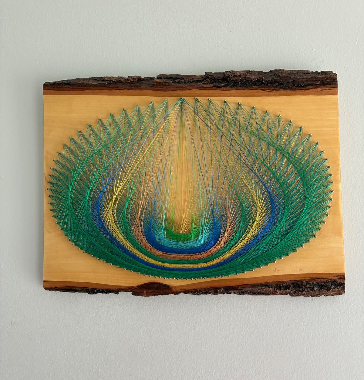 Emerald Current String Art - Nature-Inspired Green & Blue Fiber Art, detail view 2 — handmade string art by Asja