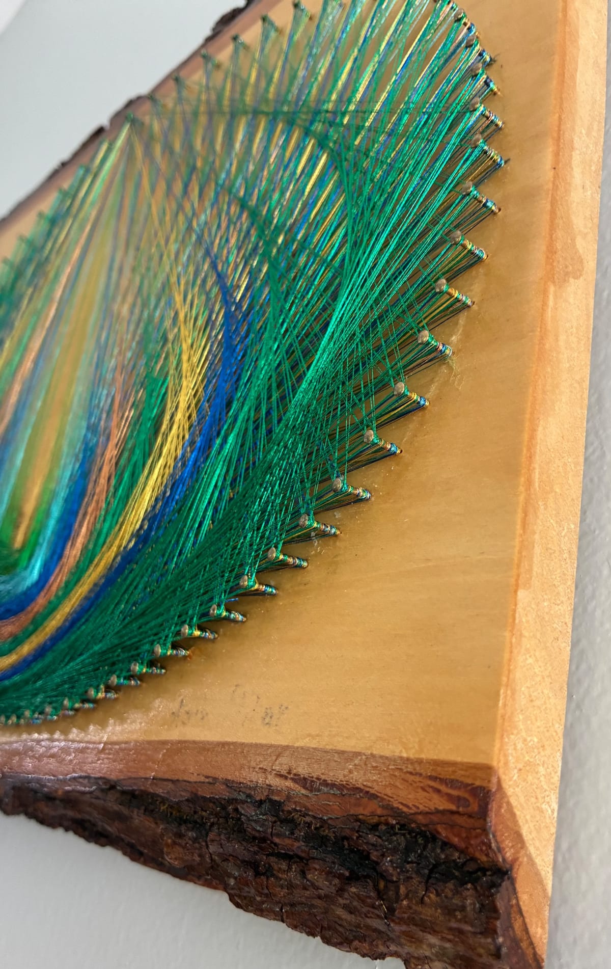 Emerald Current String Art - Nature-Inspired Green & Blue Fiber Art, detail view 3 — handmade string art by Asja