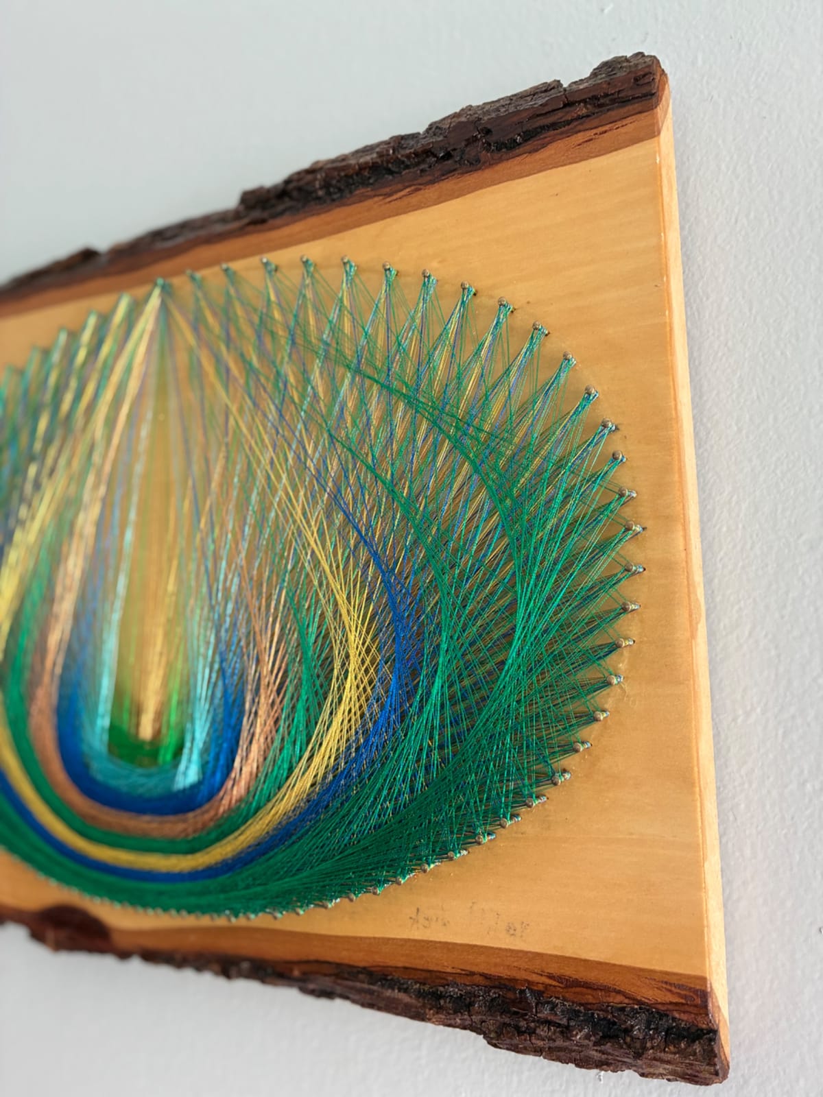 Emerald Current String Art - Nature-Inspired Green & Blue Fiber Art, detail view 4 — handmade string art by Asja