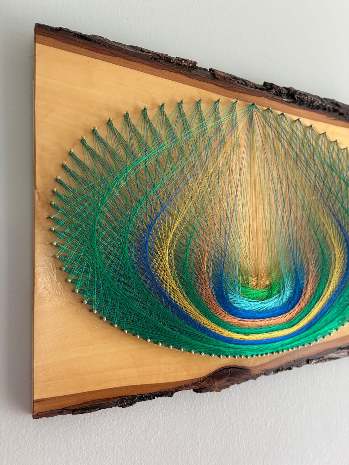 Emerald Current String Art - Nature-Inspired Green & Blue Fiber Art, detail view 6 — handmade string art by Asja