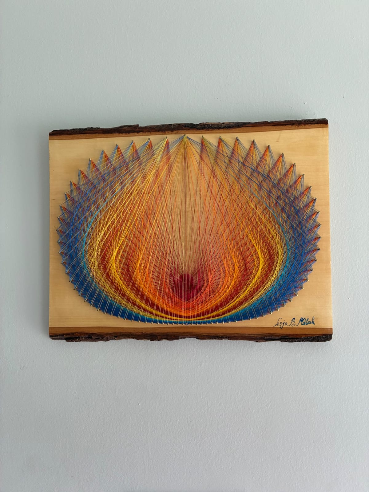 Nature-Inspired String Art - Golden Bloom in Blue & Orange, detail view 4 — handmade string art by Asja