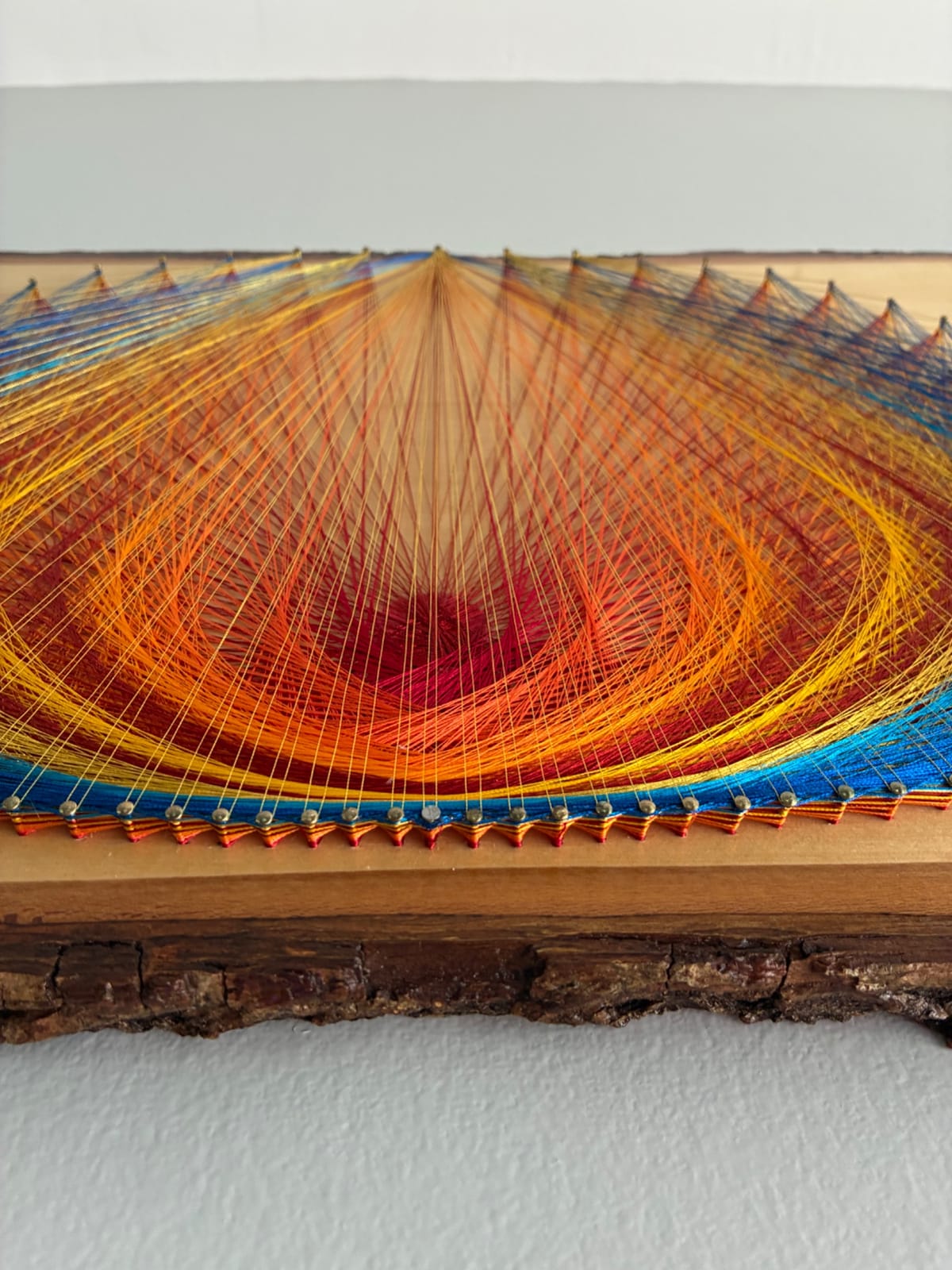 Nature-Inspired String Art - Golden Bloom in Blue & Orange, detail view 5 — handmade string art by Asja
