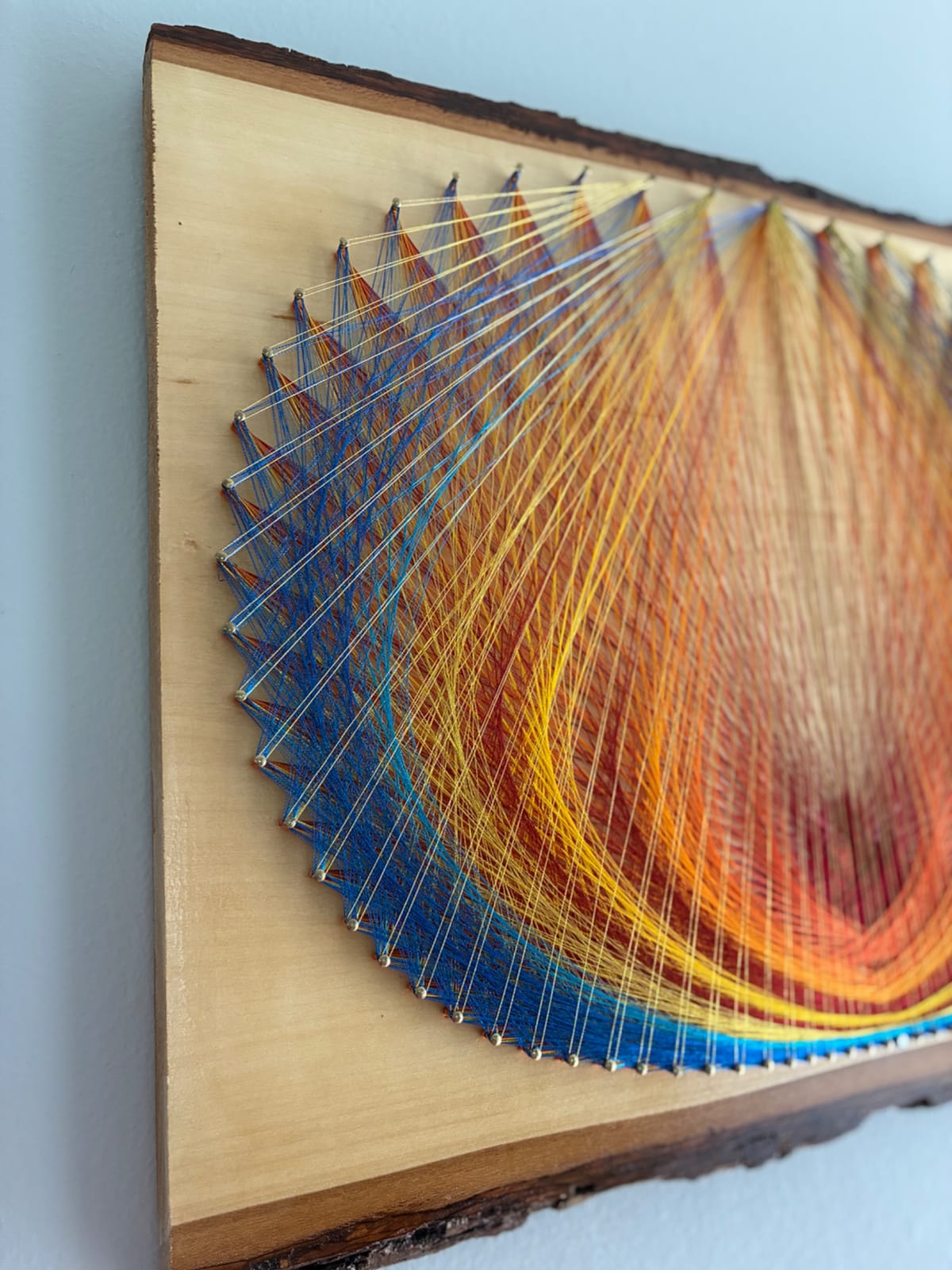 Nature-Inspired String Art - Golden Bloom in Blue & Orange, detail view 6 — handmade string art by Asja