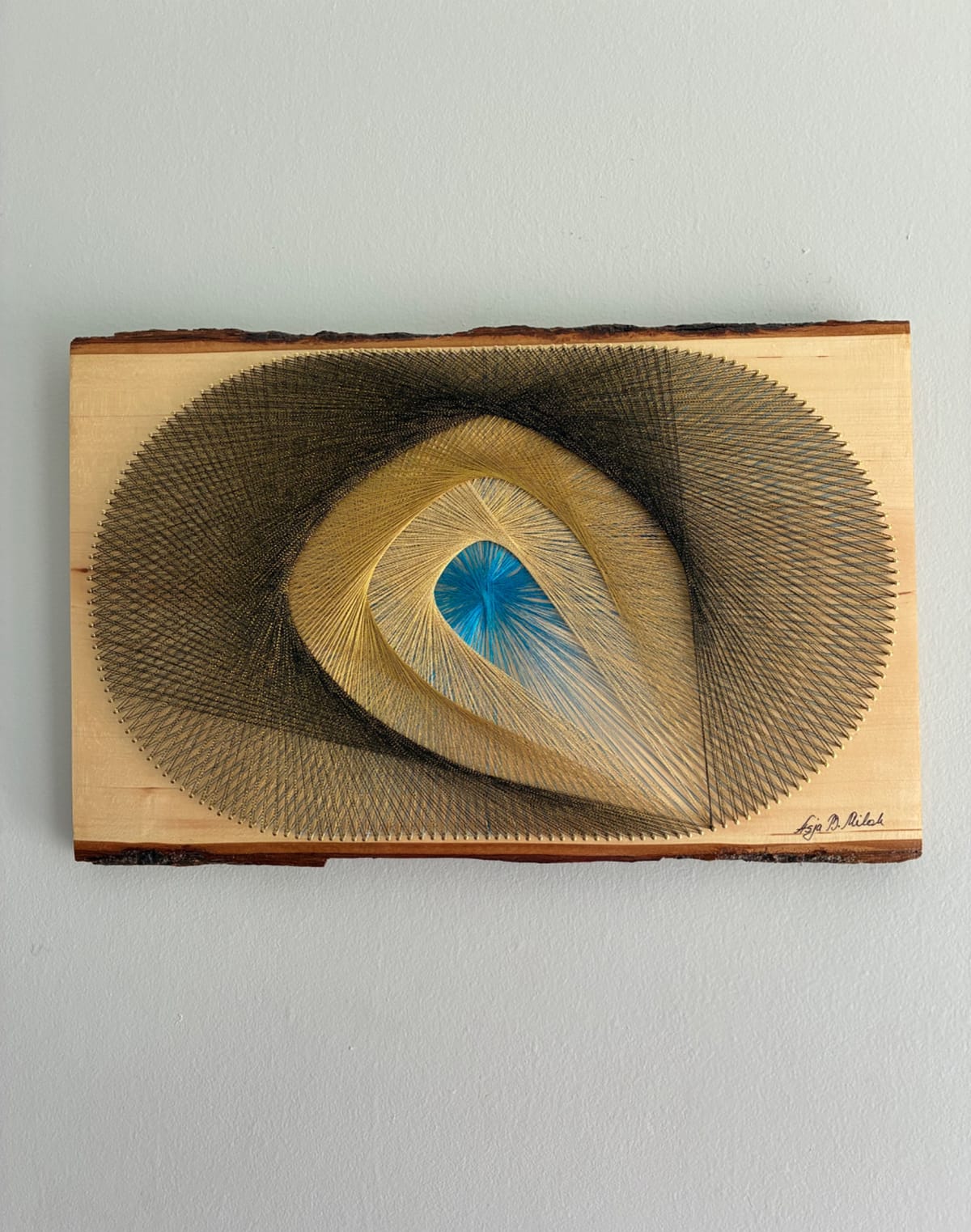 Golden Current String Art - Blue, Gold & Charcoal, detail view 2 — handmade string art by Asja
