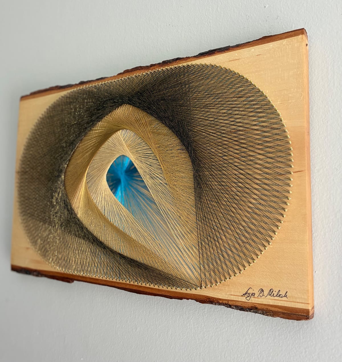 Golden Current String Art - Blue, Gold & Charcoal, detail view 3 — handmade string art by Asja