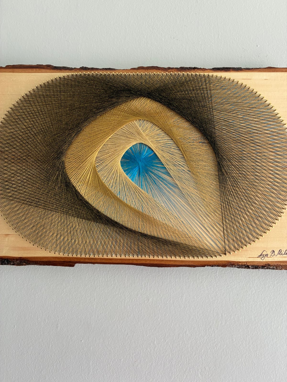 Golden Current String Art - Blue, Gold & Charcoal, detail view 5 — handmade string art by Asja