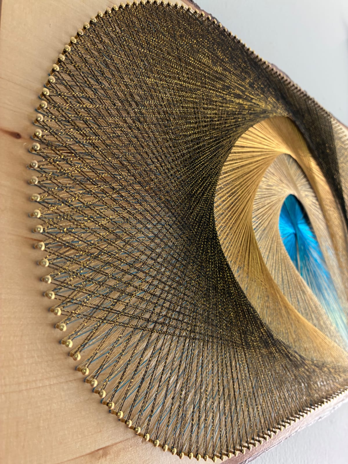 Golden Current String Art - Blue, Gold & Charcoal, detail view 6 — handmade string art by Asja