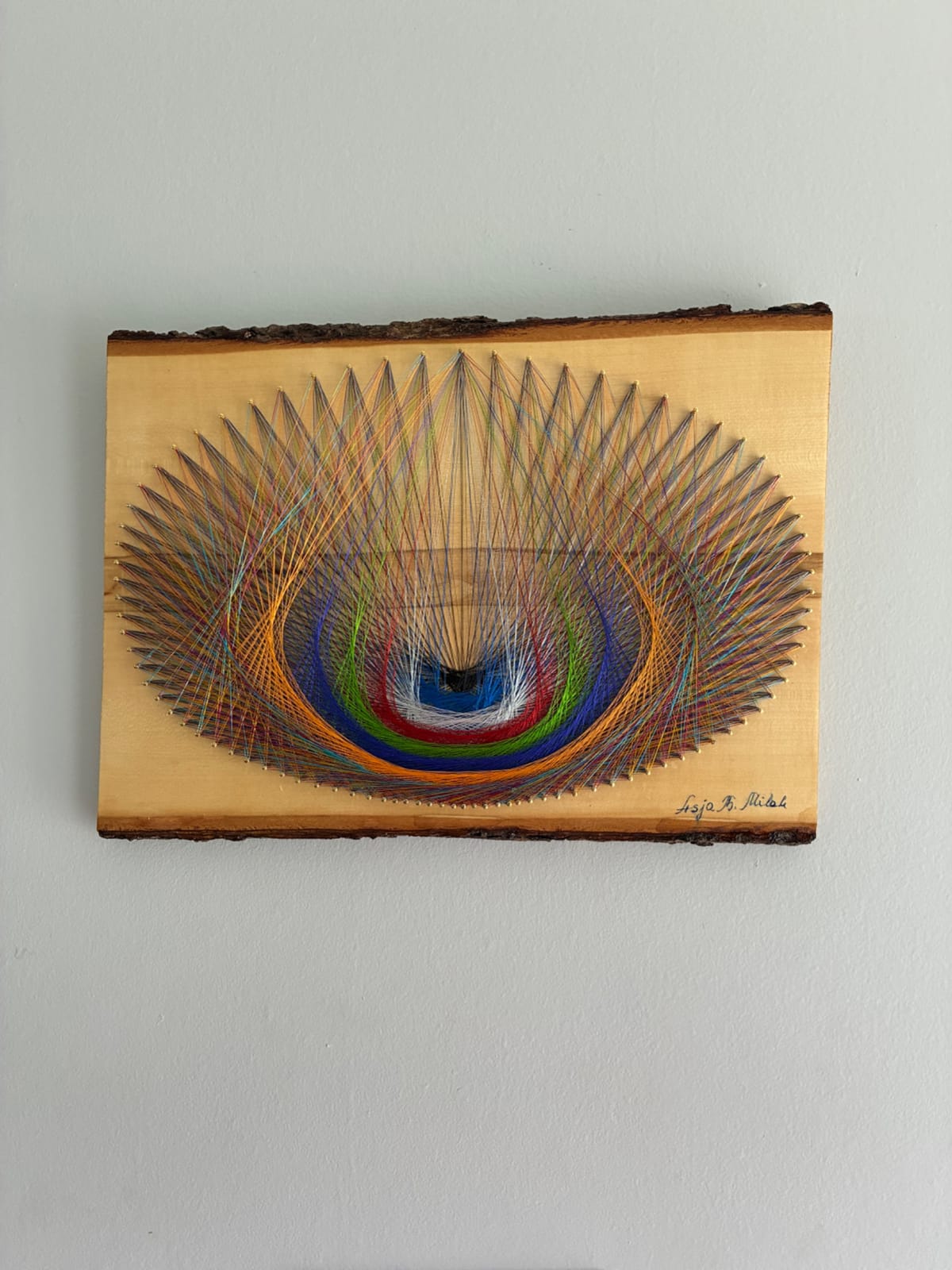 Nature-Inspired Color Flow String Art - Live-Edge Wood, detail view 2 — handmade string art by Asja
