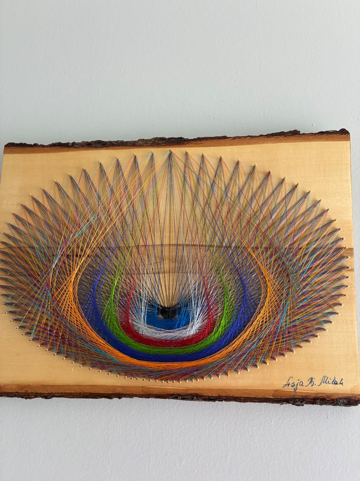 Nature-Inspired Color Flow String Art - Live-Edge Wood, detail view 3 — handmade string art by Asja