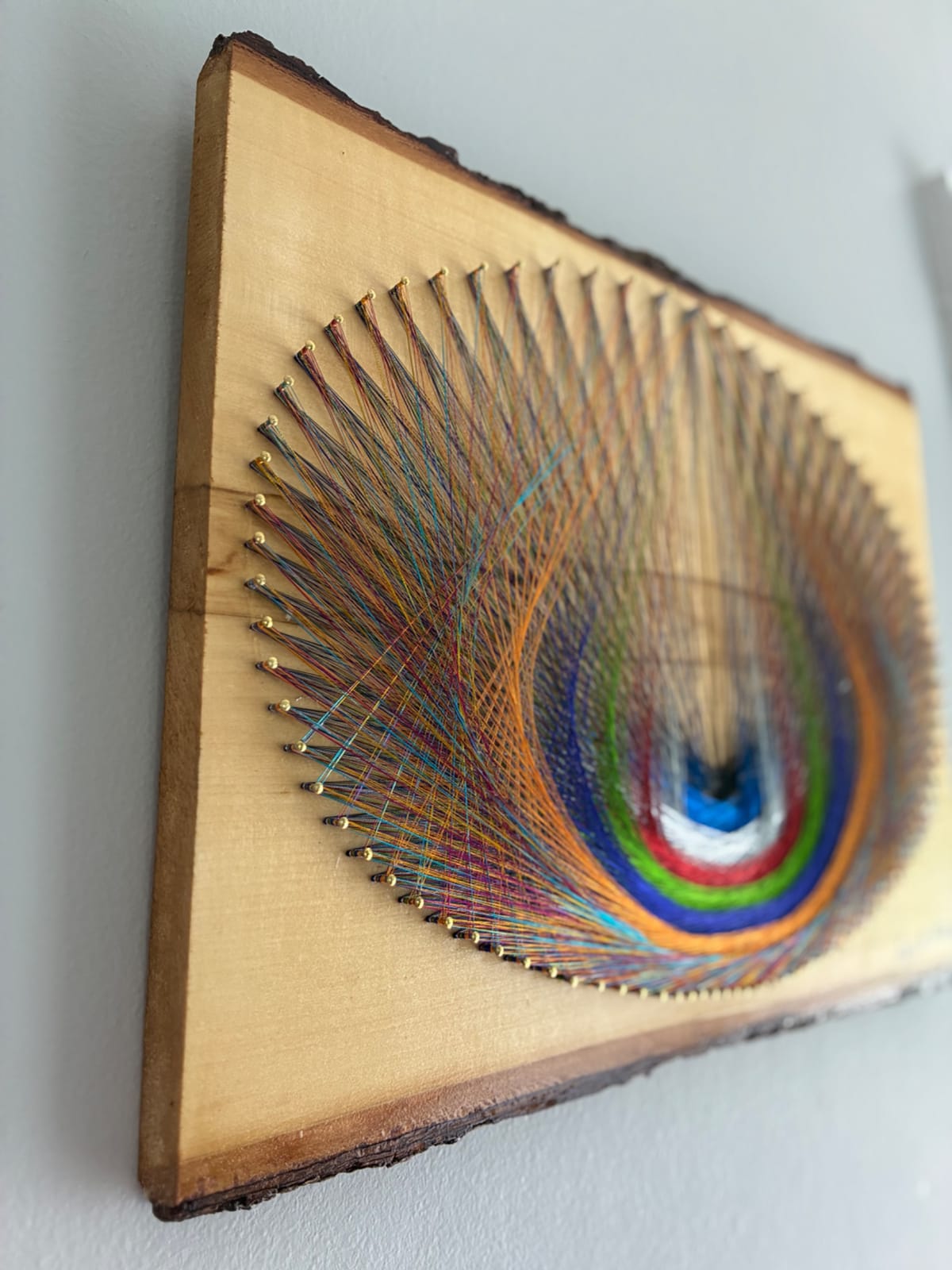 Nature’s Arc String Art - Layered Color on Natural Wood, detail view 4 — handmade string art by Asja