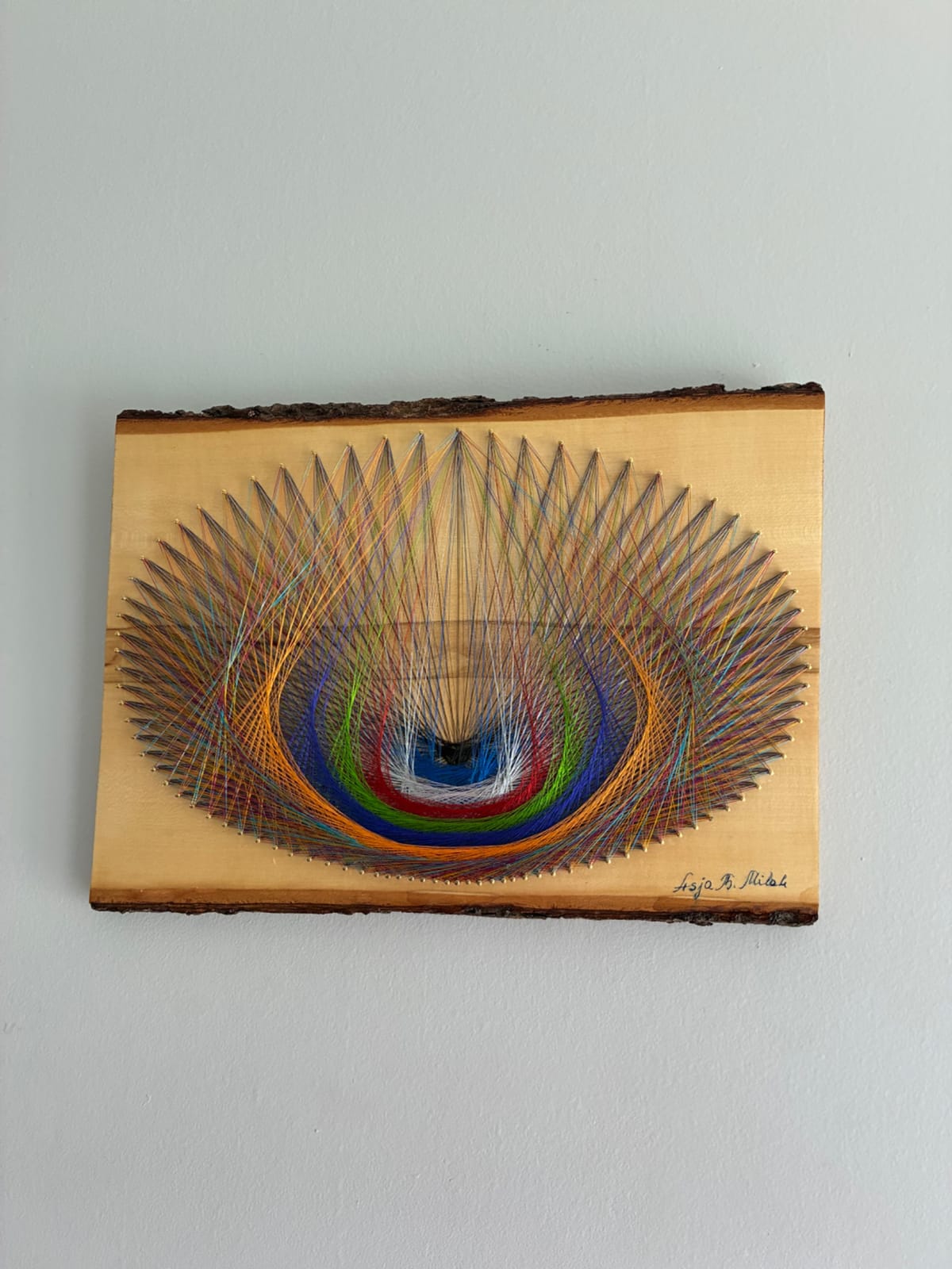 Nature’s Arc String Art - Layered Color on Natural Wood, detail view 6 — handmade string art by Asja