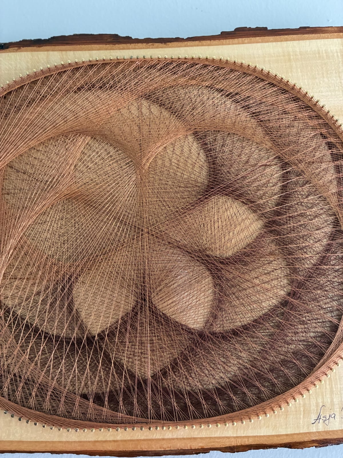 Taupe Floral String Art - Handmade Neutral Wall Art, detail view 5 — handmade string art by Asja