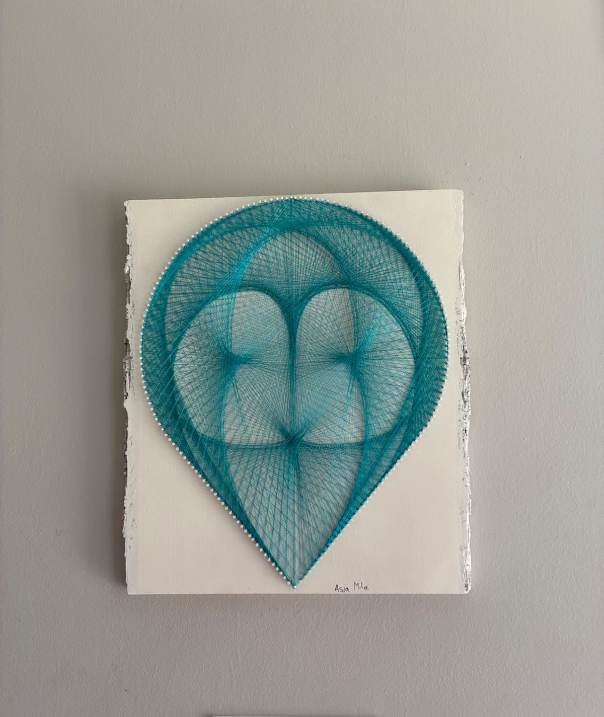 Turquoise Geometric String Art - Handmade Modern Wall Art, detail view 3 — handmade string art by Asja