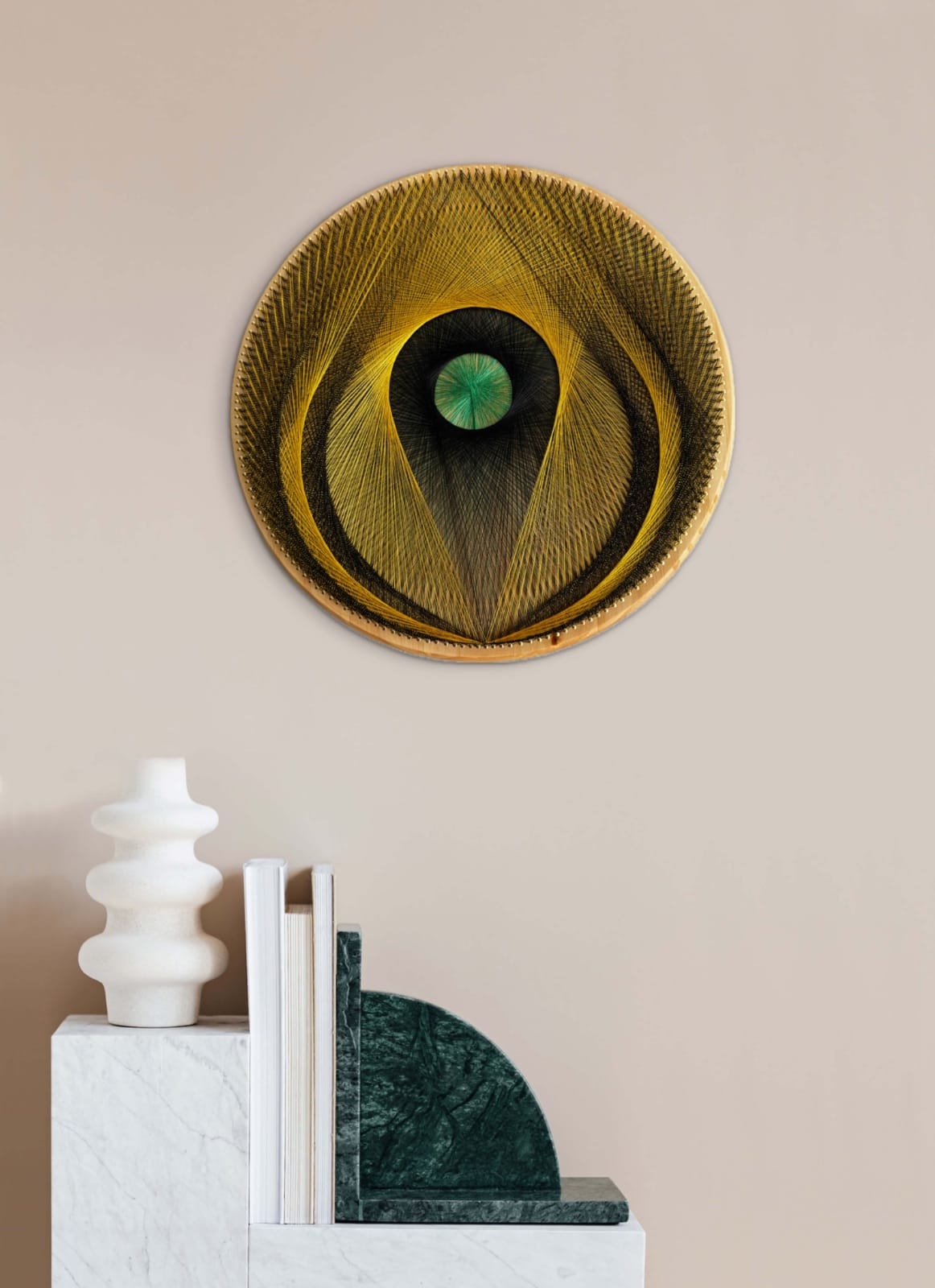 Gold, Black & Emerald Cosmic Eye String Art, detail view 2 — handmade string art by Asja