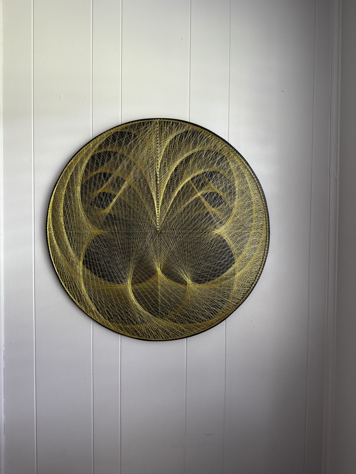 Gold Sacred Geometry String Art on Black Wood – Handmade Butterfly Mandala Wall Art, detail view 2 — handmade string art by Asja