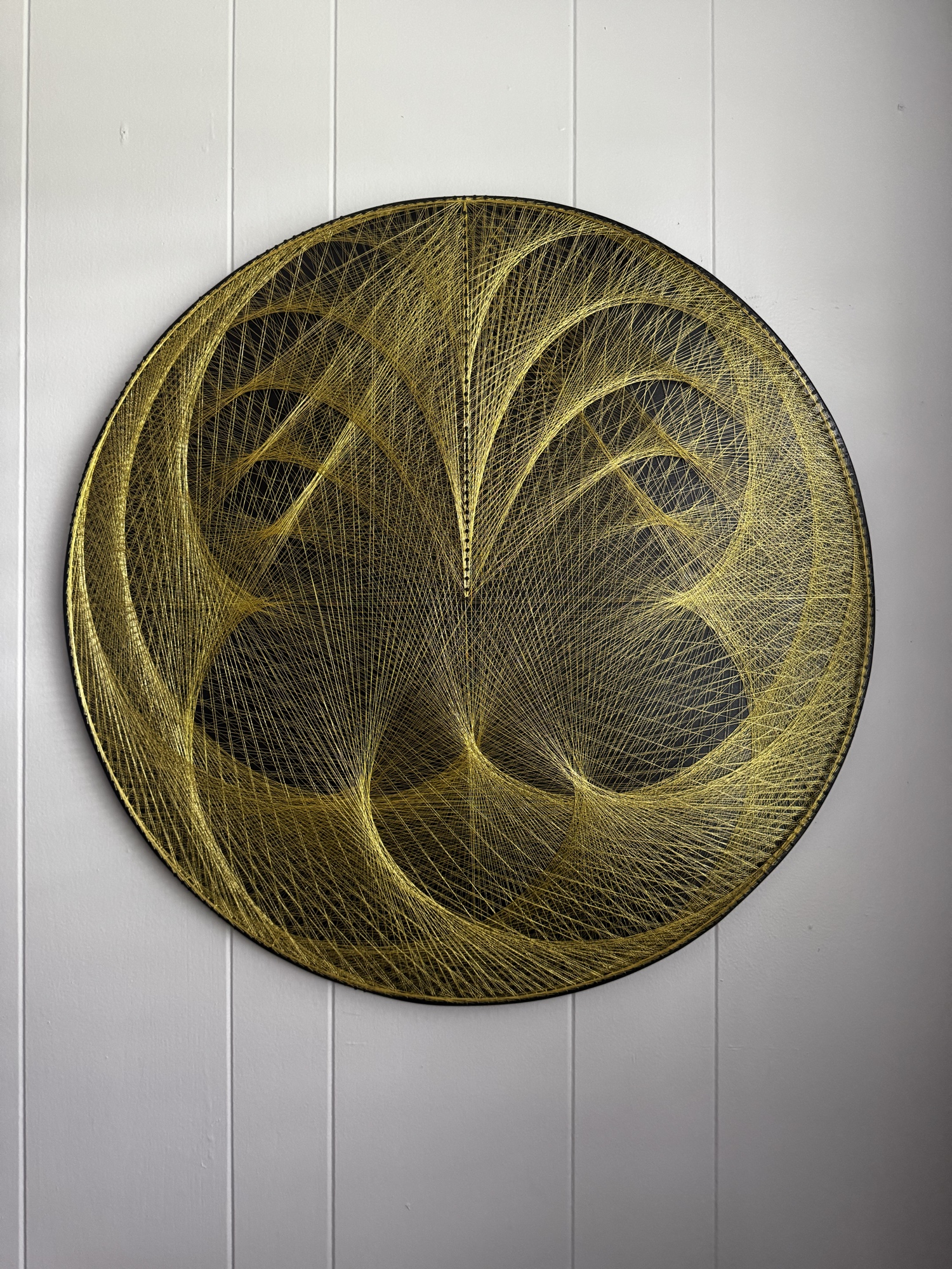 Gold Sacred Geometry String Art on Black Wood – Handmade Butterfly Mandala Wall Art, detail view 3 — handmade string art by Asja