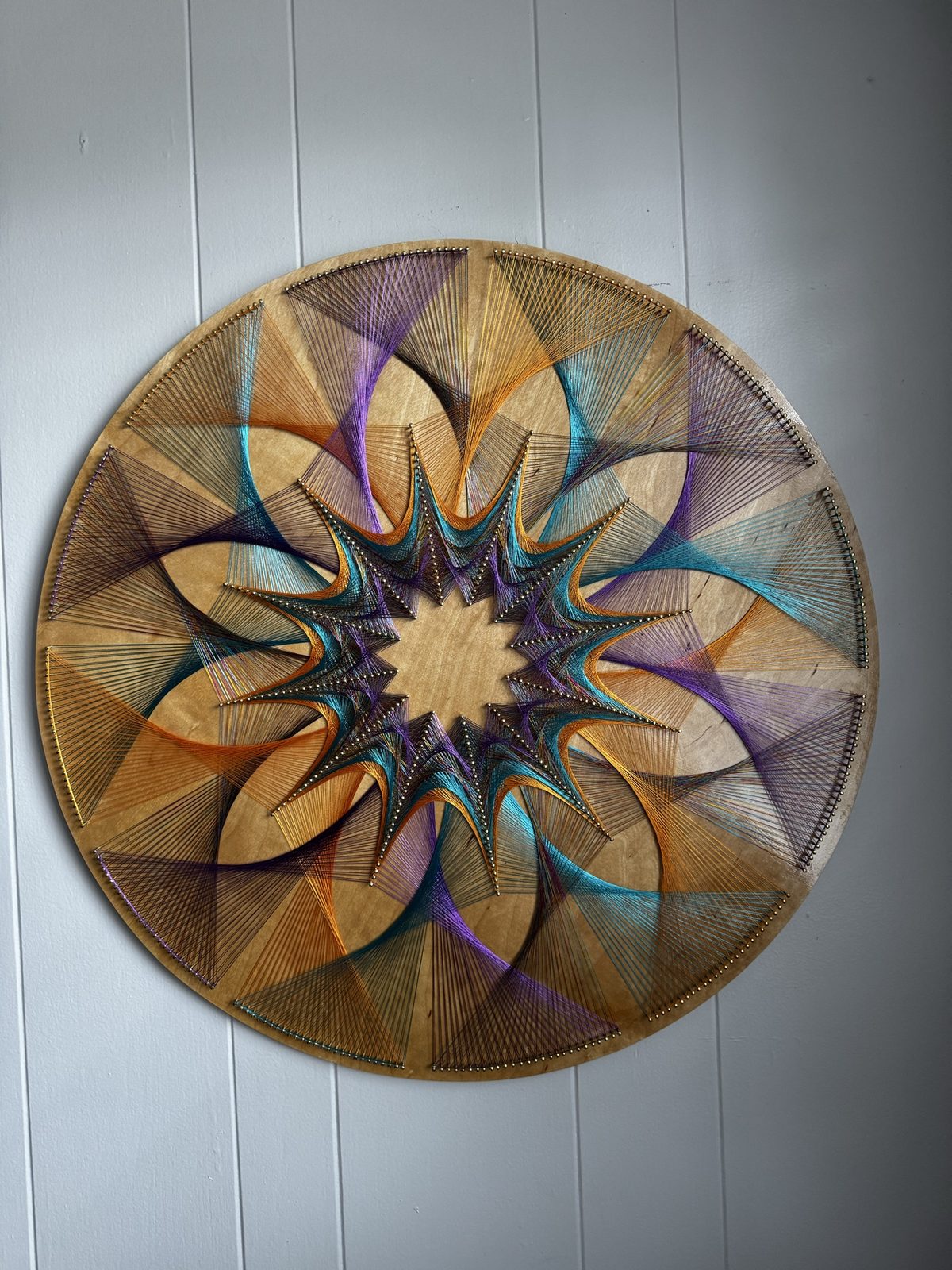 Geometric String Art Wall Decor – Handmade Sacred Geometry Mandala Art, Boho Meditation & Yoga Room Wall Art, detail view 4 — handmade string art by Asja